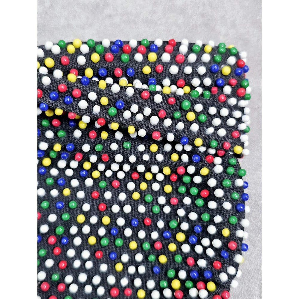 Vintage 1940s Beaded Purse, Clutch, Caviar Candy Dots, Multicoloured - Picture 2 of 6